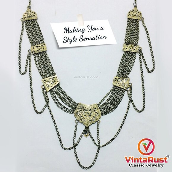 Multilayers Silver Kuchi Necklace, Vintage Gypsy Tribal Necklace - Picture 5 of 8